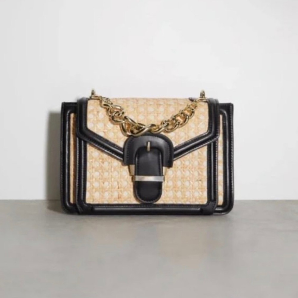 ZARA CROSSBODY AND CHAIN HANDLE RATTAN CROSSBODY BAG